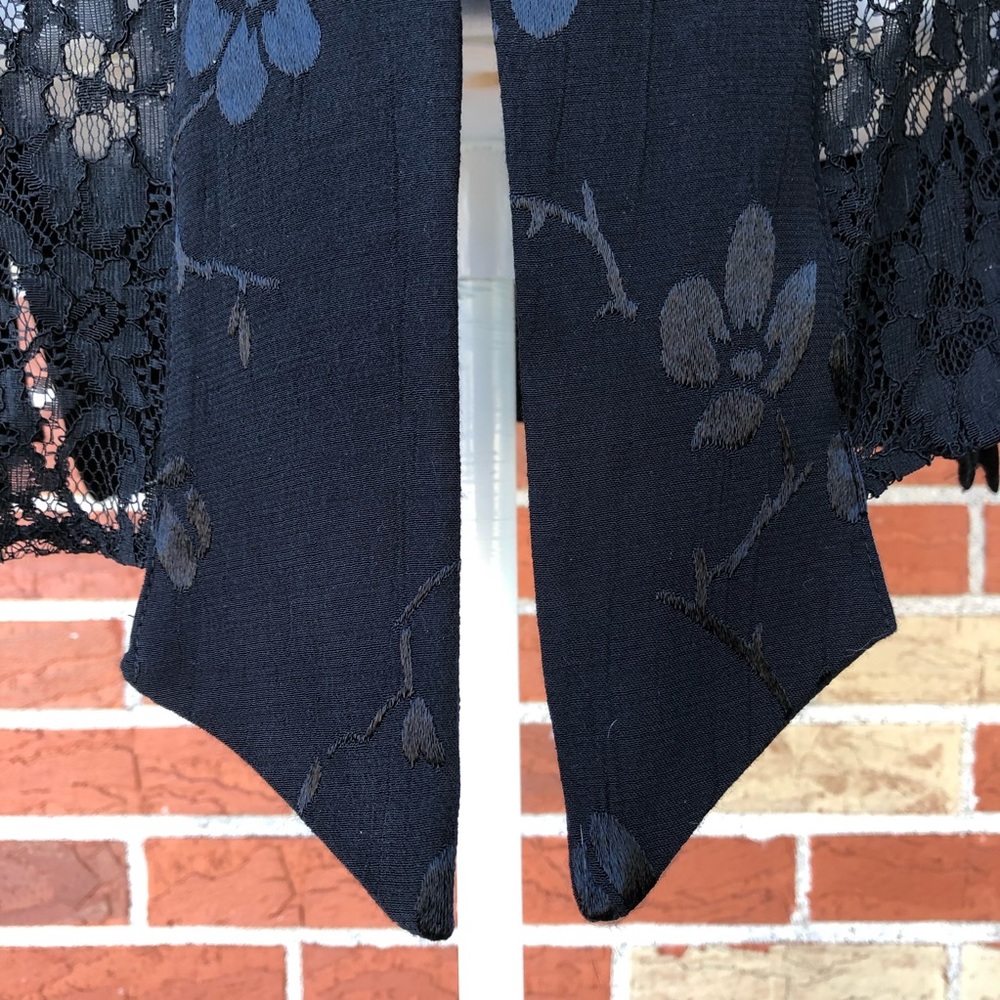 👘 NWT Vintage Spencer Alexis Asian Inspired Silk Lace Black Blue Kimono Jacket - Picture 5 of 16